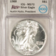 American Silver Eagles 1986 $1 AMERICAN SILVER EAGLE, 1 OZ .999 – NGC MS-69, FIRST YEAR! BROWN LABEL
