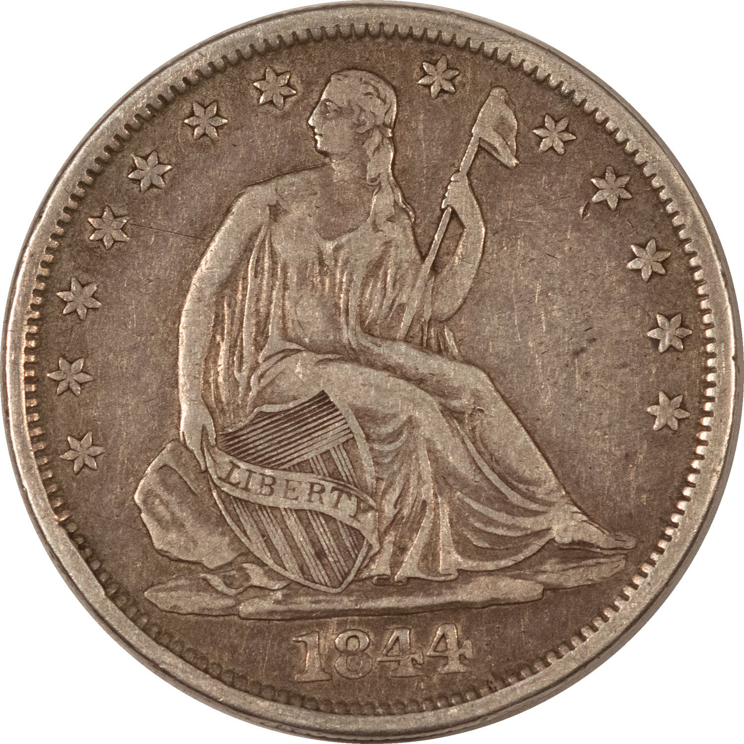 Half Dollars 1844-O SEATED LIBERTY HALF DOLLAR – HIGH GRADE CIRCULATED EXAMPLE! Half Dollars 1844-O SEATED LIBERTY HALF DOLLAR – HIGH GRADE CIRCULATED EXAMPLE!