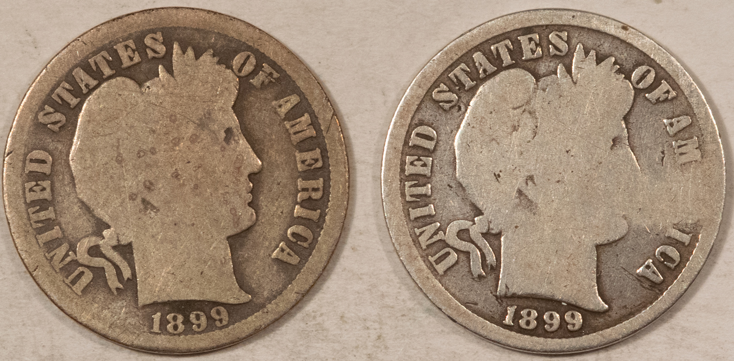 Barber Dimes 1899-O & 1899-S BARBER DIME TWO COIN LOT – CIRCULATED! Barber Dimes 1899-O & 1899-S BARBER DIME TWO COIN LOT – CIRCULATED!