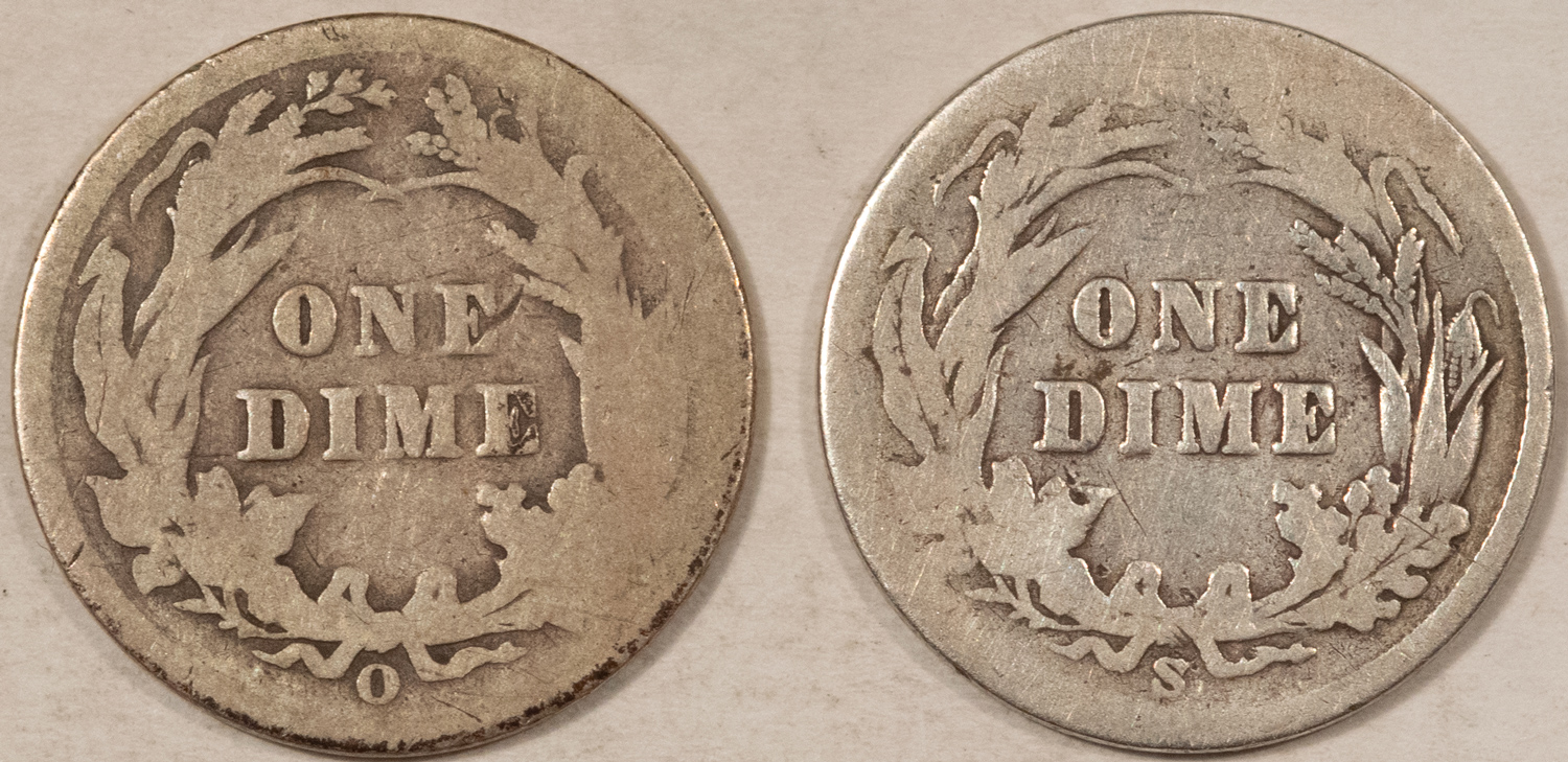 Barber Dimes 1899-O & 1899-S BARBER DIME TWO COIN LOT – CIRCULATED! Barber Dimes 1899-O & 1899-S BARBER DIME TWO COIN LOT – CIRCULATED!