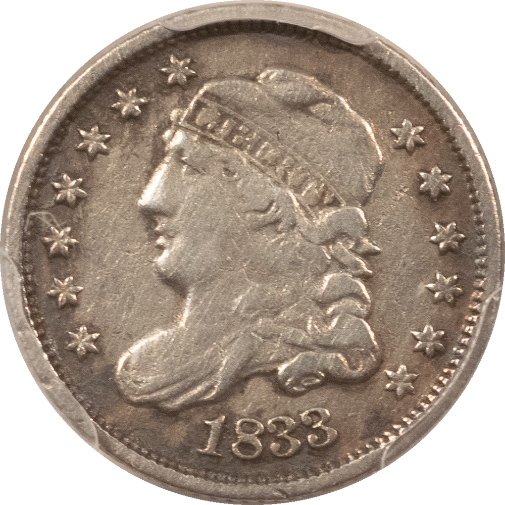 Capped Bust Half Dimes 1833 CAPPED BUST HALF DIME – PCGS GENUINE VF DETAILS, CORROSION REMOVED! Capped Bust Half Dimes 1833 CAPPED BUST HALF DIME – PCGS GENUINE VF DETAILS, CORROSION REMOVED!