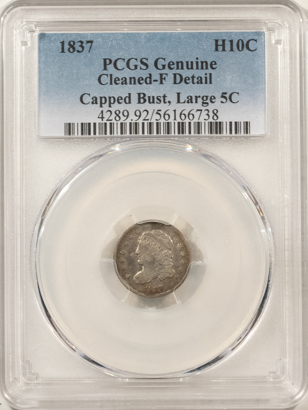 Capped Bust Half Dimes 1837 CAPPED BUST HALF DIME LARGE 5C – PCGS GENUINE FINE DETAILS, CLEANED! Capped Bust Half Dimes 1837 CAPPED BUST HALF DIME LARGE 5C – PCGS GENUINE FINE DETAILS, CLEANED!