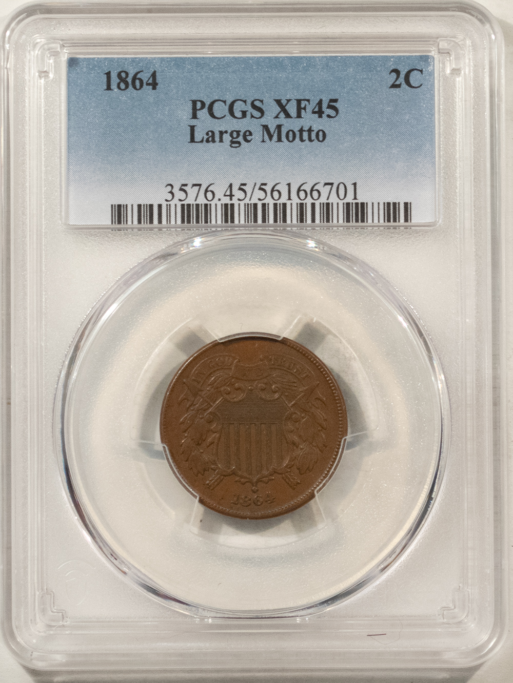 New Certified Coins 1864 TWO CENT PIECE LARGE MOTTO – PCGS XF-45 BN New Certified Coins 1864 TWO CENT PIECE LARGE MOTTO – PCGS XF-45 BN