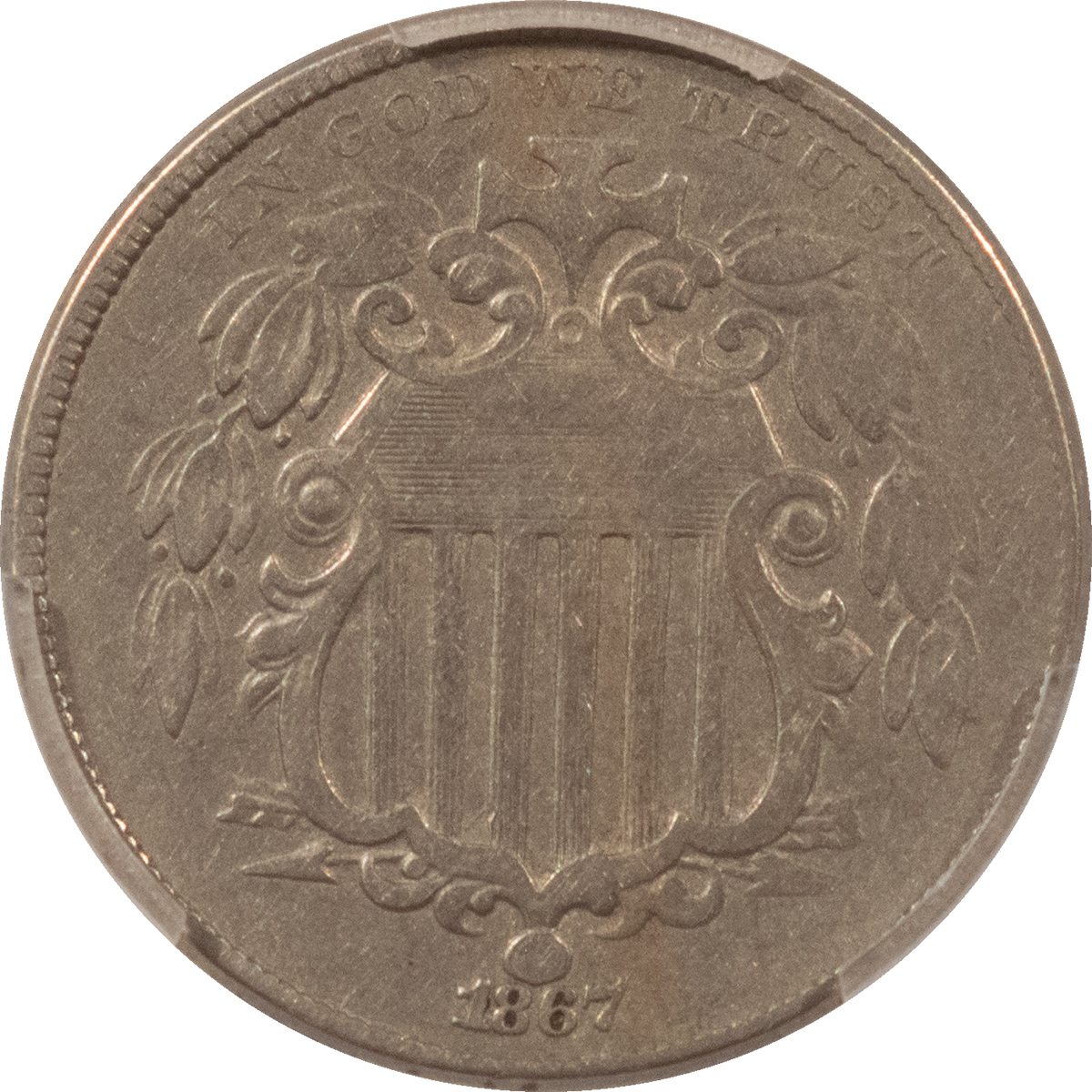 New Certified Coins 1867 SHIELD NICKEL NO RAYS – PCGS GENUINE VF DETAILS, CLEANED! New Certified Coins 1867 SHIELD NICKEL NO RAYS – PCGS GENUINE VF DETAILS, CLEANED!