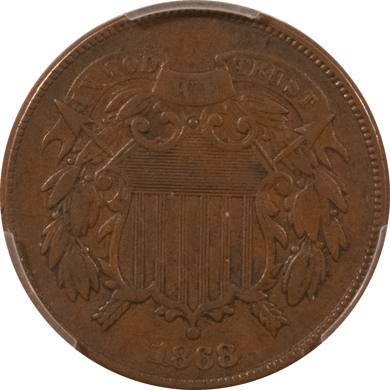 New Certified Coins 1868 TWO CENT PIECE – PCGS VF-35 BN New Certified Coins 1868 TWO CENT PIECE – PCGS VF-35 BN