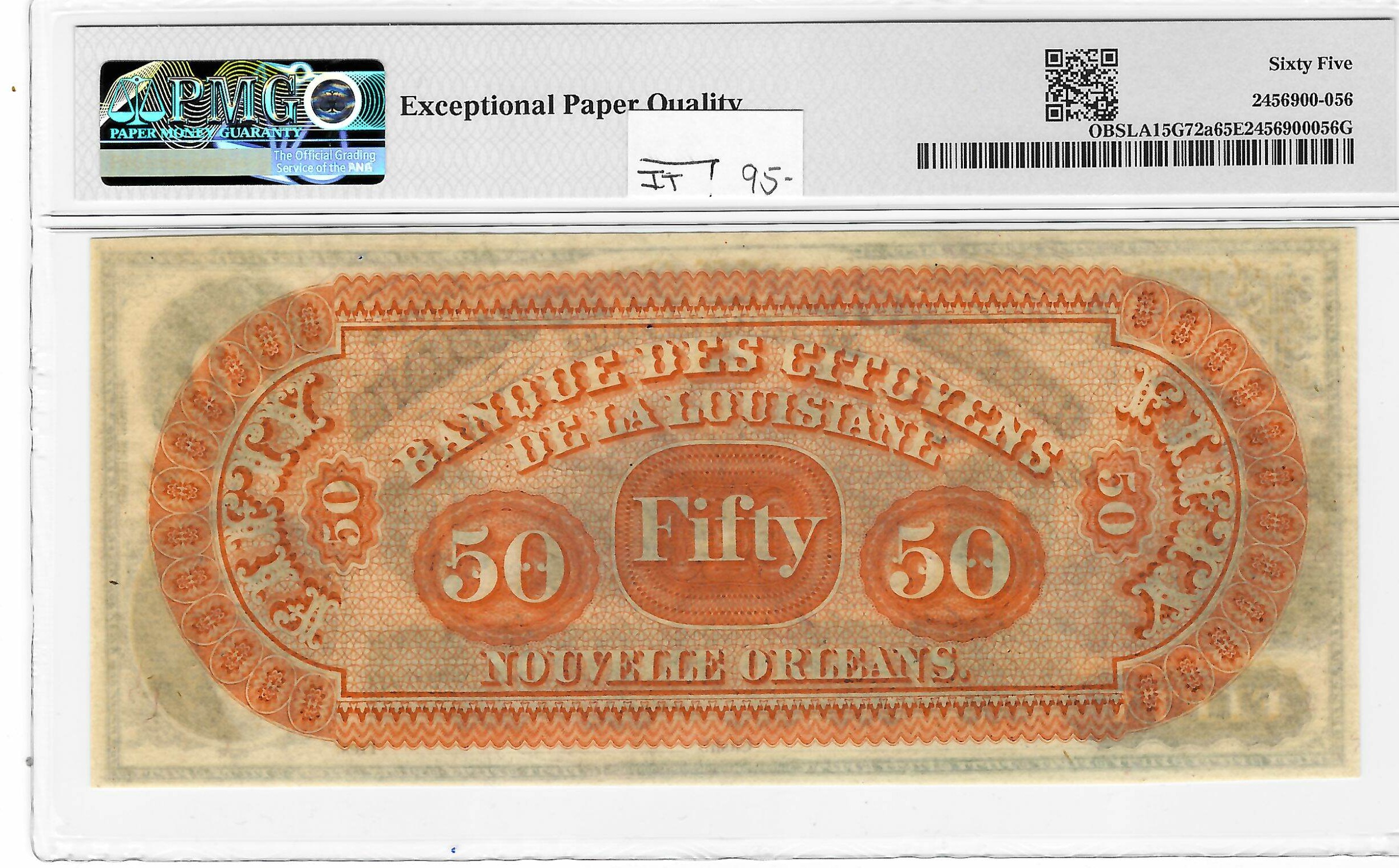 New Store Items 1860 $50 SHREVEPORT, LA-CITIZENS BANK OF LOUISIANA-REMAINDER, PMG GEM UNC 65 EPQ New Store Items 1860 $50 SHREVEPORT, LA-CITIZENS BANK OF LOUISIANA-REMAINDER, PMG GEM UNC 65 EPQ