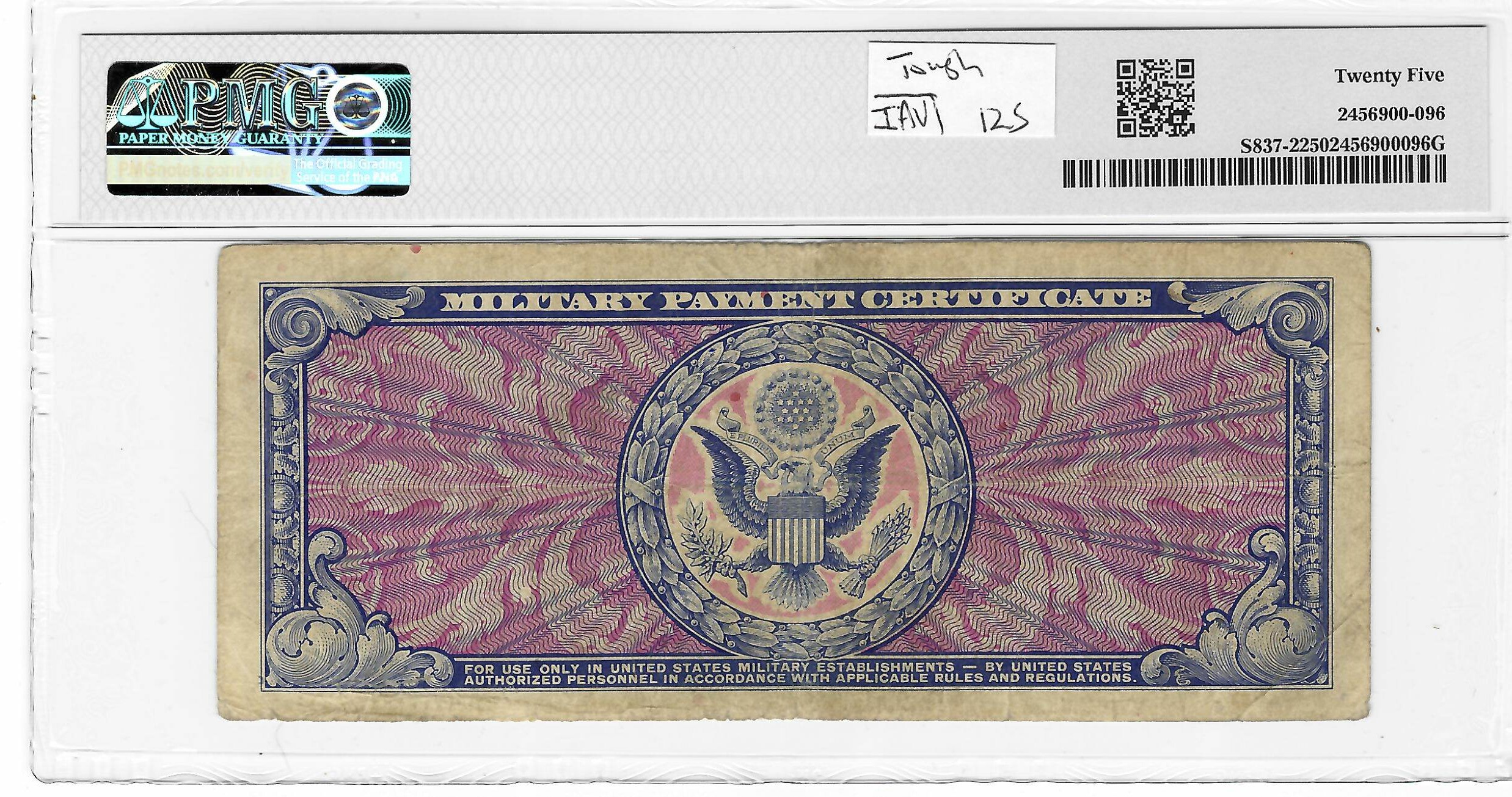 Military Payment Certificates SERIES 481 $10 MPC MILITARY PAYMENT CERTIFICATE S837-2 – PMG VF-25, TOUGH! Military Payment Certificates SERIES 481 $10 MPC MILITARY PAYMENT CERTIFICATE S837-2 – PMG VF-25, TOUGH!