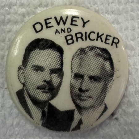 Miscellaneous 1944 THOMAS DEWEY 1″ DEWEY-BRICKER CELLULOID JUGATE CAMPAIGN BUTTON-DEAD MINT!