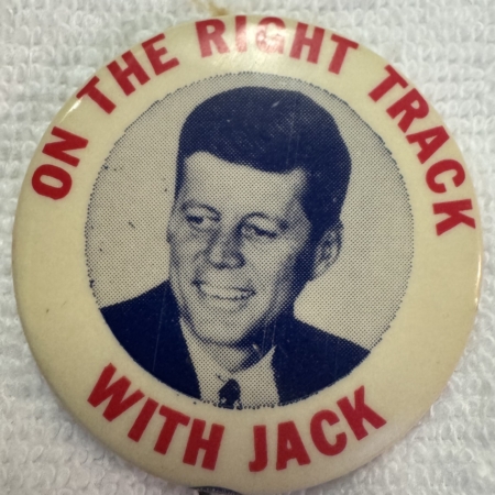 Other Collectibles 1960 JOHN F. KENNEDY, 1 3/4″ CLASSIC “RIGHT TRACK WITH JACK” CAMPAIGN BUTTON-EXC