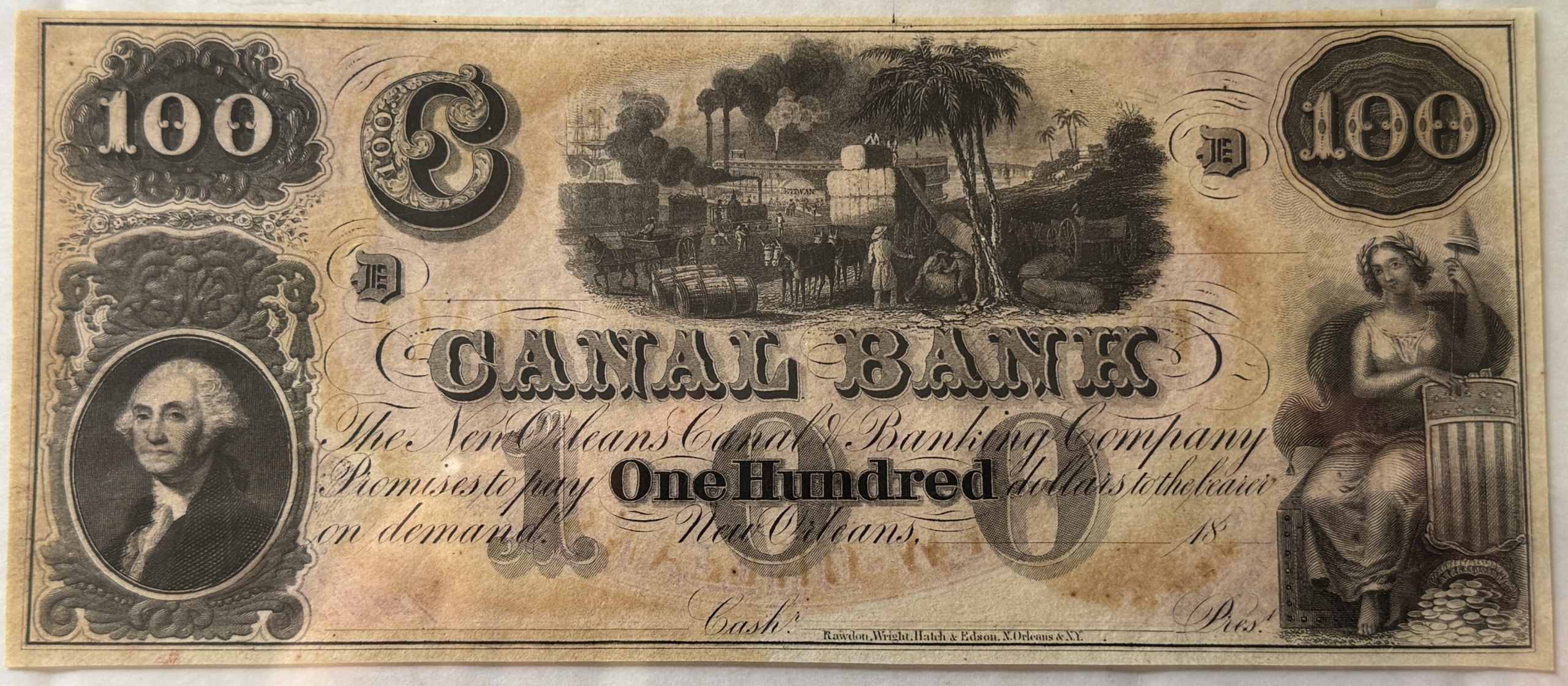 New Store Items 1850s $100 LOUISIANA, NEW ORLEANS CANAL & BANKING CO REMAINDER, PMG CH UNC 64 New Store Items 1850s $100 LOUISIANA, NEW ORLEANS CANAL & BANKING CO REMAINDER, PMG CH UNC 64