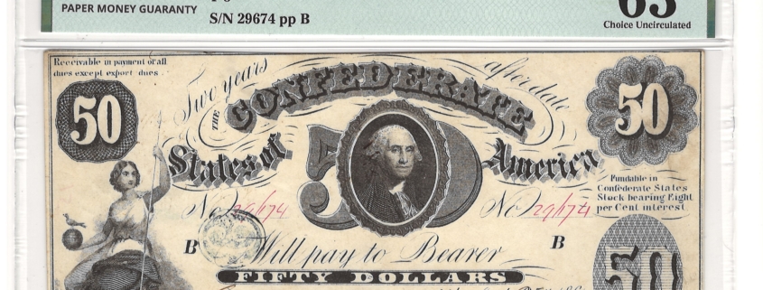 Confederate Notes 1861 $10 CONFEDERATE STATES OF AMERICA, T-26 W/ RED OVERPRINT-PMG VF-25 PINHOLES