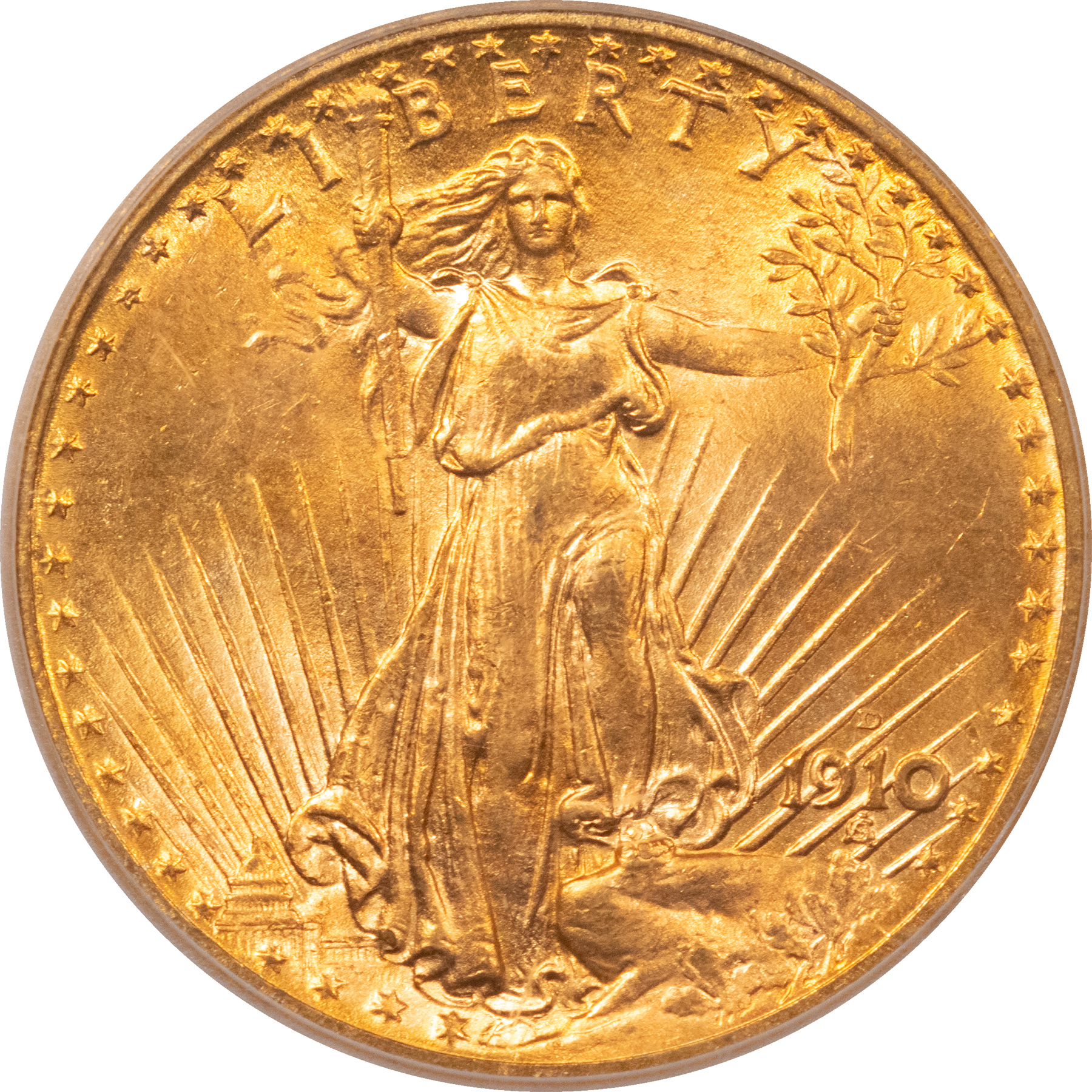 $20 1910-D $20 ST. GAUDENS GOLD, ICG MS-65, DEEP ORANGE LUSTER & ATTRACTIVE! $20 1910-D $20 ST. GAUDENS GOLD, ICG MS-65, DEEP ORANGE LUSTER & ATTRACTIVE!