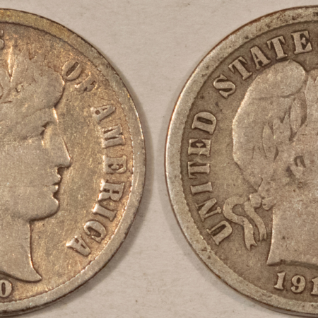 Barber Dimes 1910-D 1911 BARBER DIME LOT OF 2 COINS – HIGH GRADE CIRCULATED EXAMPLES!