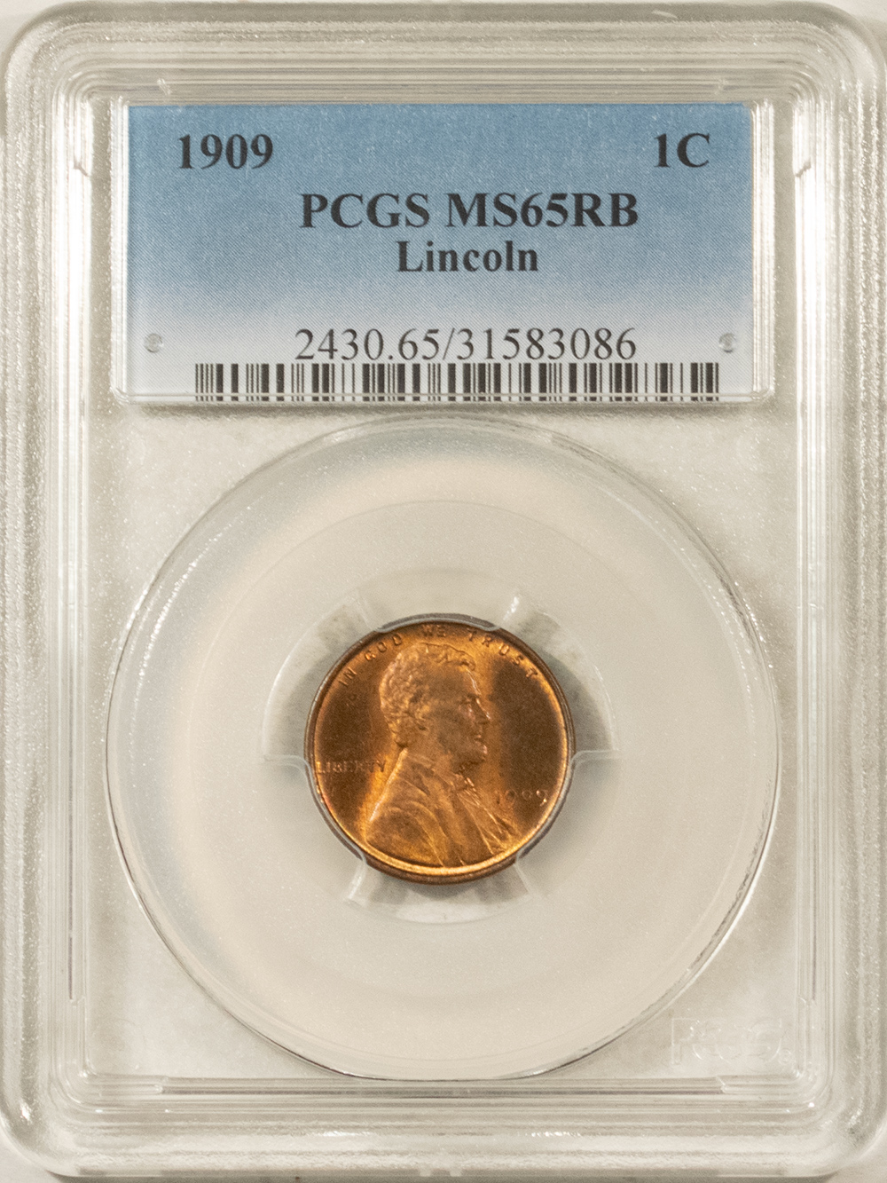 Lincoln Cents (Wheat) 1909 LINCOLN CENT – PCGS MS-65 RB, GEM! Lincoln Cents (Wheat) 1909 LINCOLN CENT – PCGS MS-65 RB, GEM!