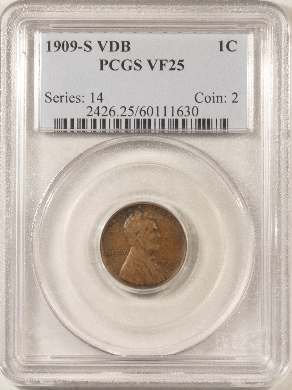 Lincoln Cents (Wheat) 1909-S VDB LINCOLN CENT – PCGS VF-25 TOUGH KEY-DATE! Lincoln Cents (Wheat) 1909-S VDB LINCOLN CENT – PCGS VF-25 TOUGH KEY-DATE!