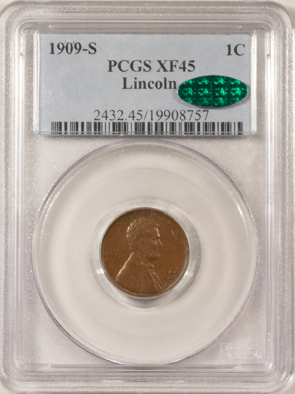 CAC Approved Coins 1909-S LINCOLN CENT – PCGS XF-45, CAC APPROVED! CAC Approved Coins 1909-S LINCOLN CENT – PCGS XF-45, CAC APPROVED!