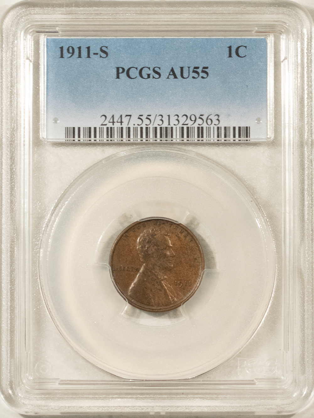 Lincoln Cents (Wheat) 1911-S LINCOLN CENT – PCGS AU-55 BROWN & PQ! Lincoln Cents (Wheat) 1911-S LINCOLN CENT – PCGS AU-55 BROWN & PQ!