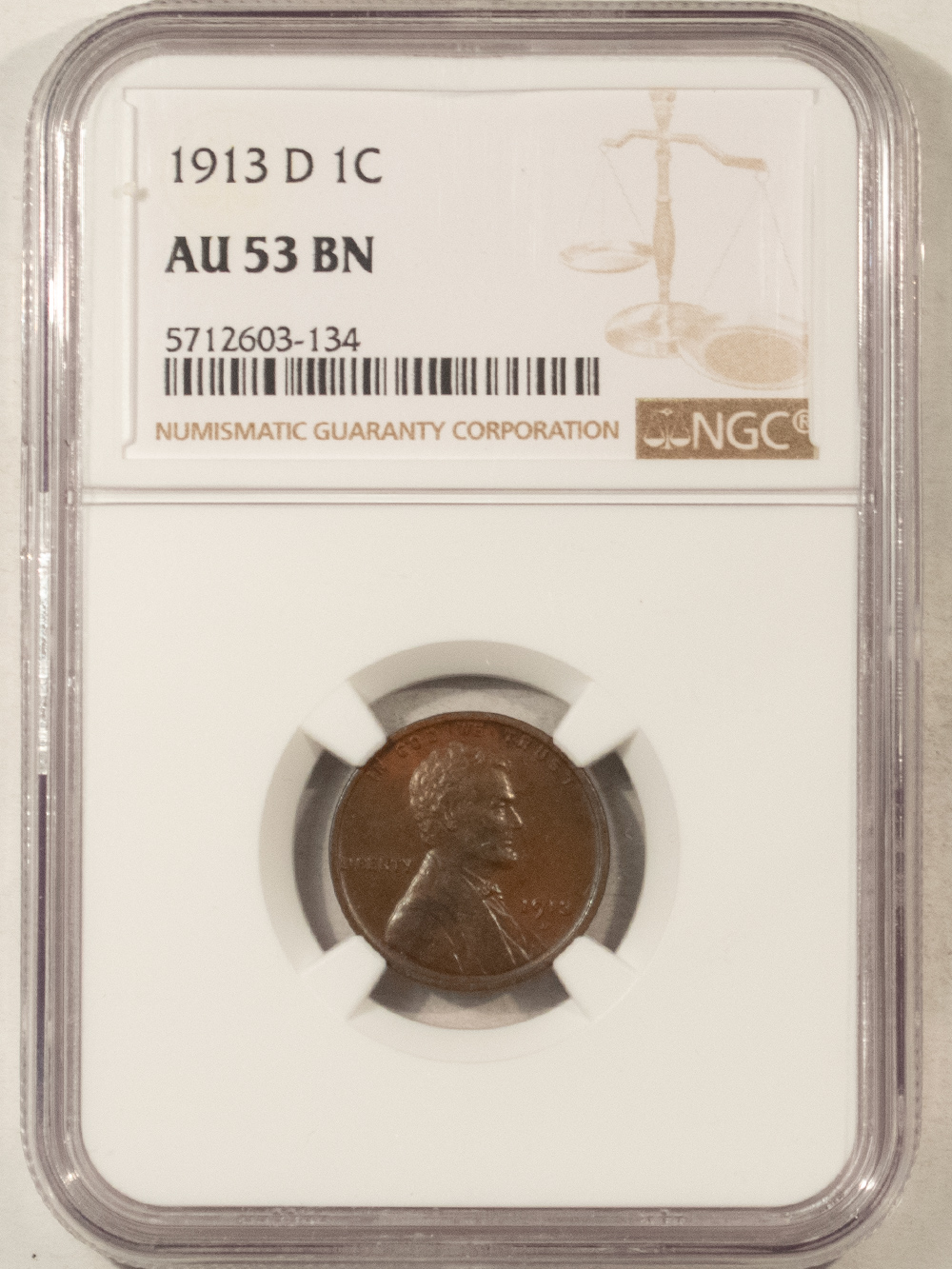 Lincoln Cents (Wheat) 1913-D LINCOLN CENT – NGC AU-53 BN, LOOKS BETTER! Lincoln Cents (Wheat) 1913-D LINCOLN CENT – NGC AU-53 BN, LOOKS BETTER!