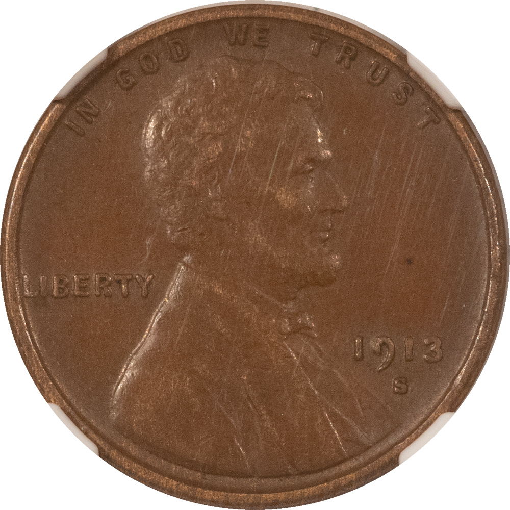 Lincoln Cents (Wheat) 1913-S LINCOLN CENT – NGC AU-50 BN, NICE ORIGINAL Lincoln Cents (Wheat) 1913-S LINCOLN CENT – NGC AU-50 BN, NICE ORIGINAL