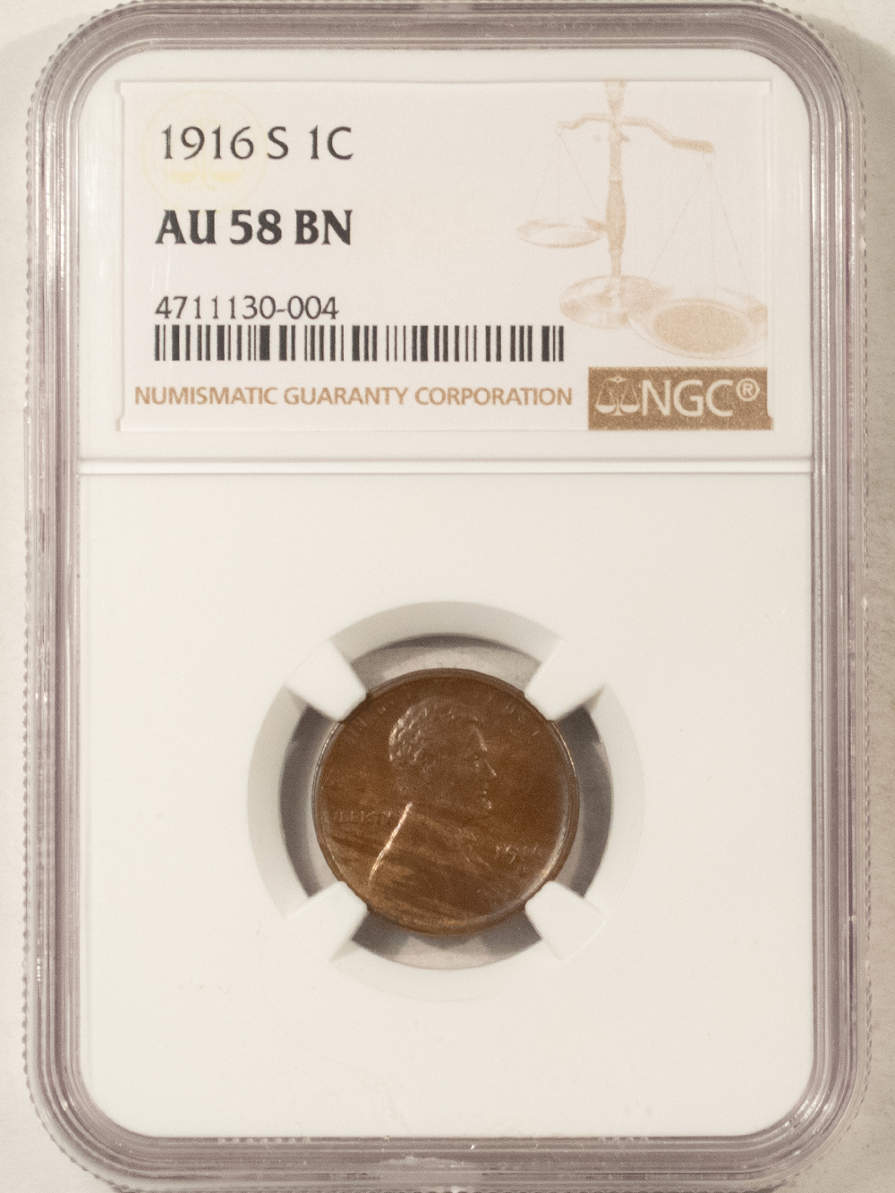 Lincoln Cents (Wheat) 1916-S LINCOLN CENT – NGC AU-58 BN Lincoln Cents (Wheat) 1916-S LINCOLN CENT – NGC AU-58 BN