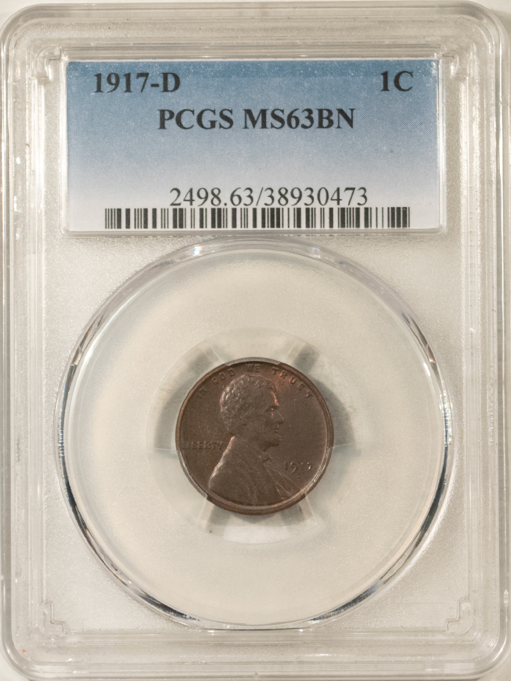 Lincoln Cents (Wheat) 1917-D LINCOLN CENT – PCGS MS-63 BN CHOICE & ATTRACTIVE Lincoln Cents (Wheat) 1917-D LINCOLN CENT – PCGS MS-63 BN CHOICE & ATTRACTIVE