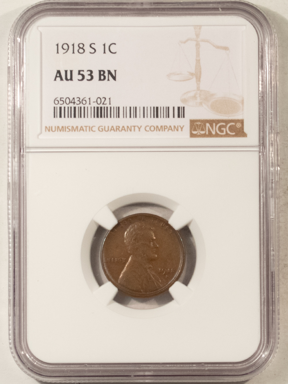 Lincoln Cents (Wheat) 1918-S LINCOLN CENT – NGC AU-53 BN Lincoln Cents (Wheat) 1918-S LINCOLN CENT – NGC AU-53 BN