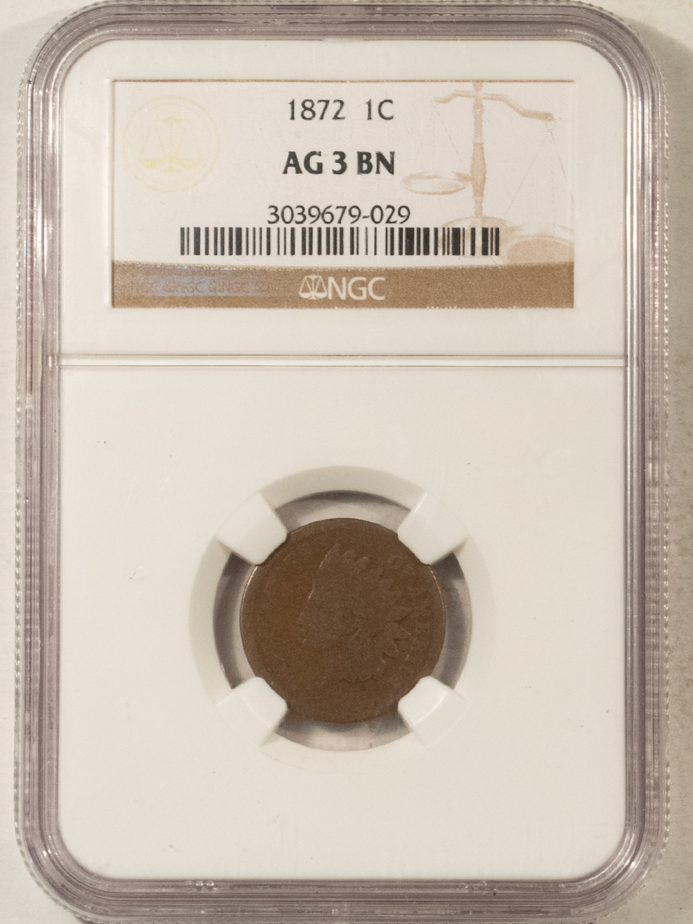 Indian 1872 INDIAN CENT – NGC AG-3 BN, LOOKS FULL GOOD Indian 1872 INDIAN CENT – NGC AG-3 BN, LOOKS FULL GOOD