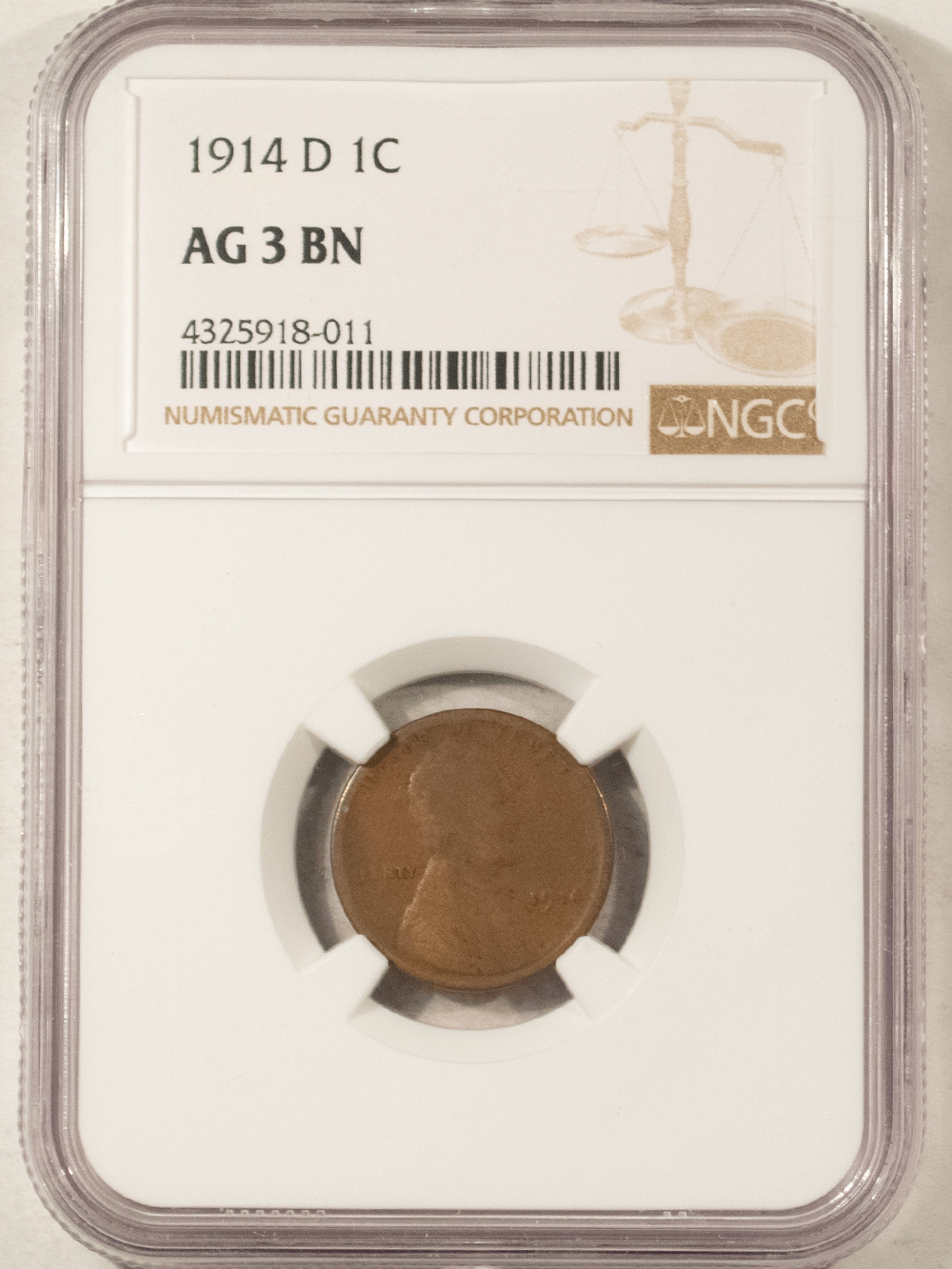 Lincoln Cents (Wheat) 1914-D LINCOLN CENT – NGC AG-3 BN, KEY-DATE! CLEAR DATE & MINT MARK! Lincoln Cents (Wheat) 1914-D LINCOLN CENT – NGC AG-3 BN, KEY-DATE! CLEAR DATE & MINT MARK!