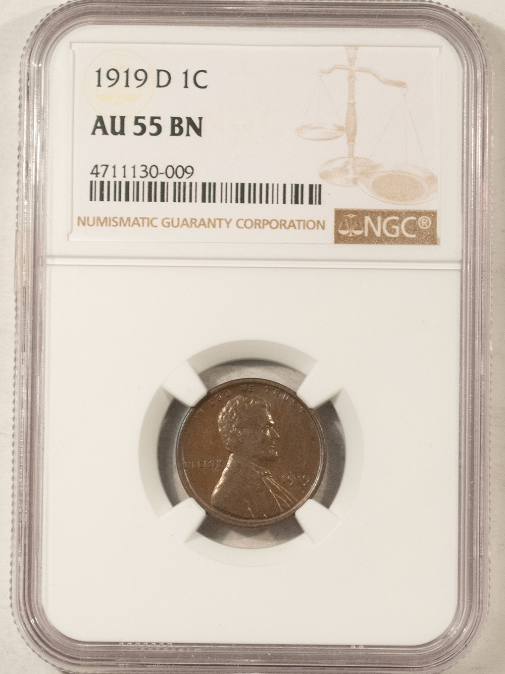 Lincoln Cents (Wheat) 1919-D LINCOLN CENT – NGC AU-55 BN LOOKS BROWN UNC! Lincoln Cents (Wheat) 1919-D LINCOLN CENT – NGC AU-55 BN LOOKS BROWN UNC!