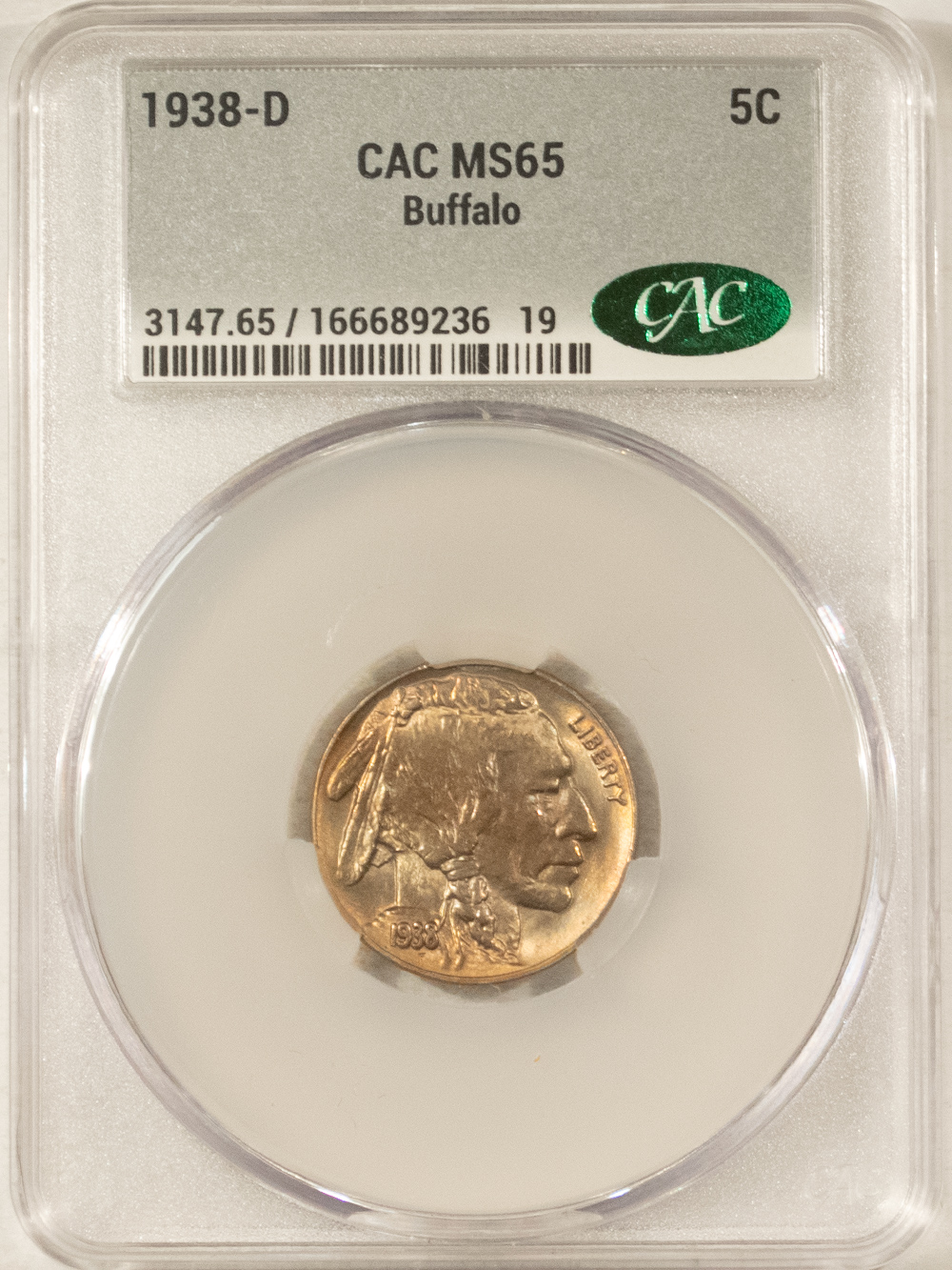 Buffalo Nickels 1938-D BUFFALO NICKEL – CACG MS-65, PRETTY & PREMIUM QUALITY! CAC APPROVED! Buffalo Nickels 1938-D BUFFALO NICKEL – CACG MS-65, PRETTY & PREMIUM QUALITY! CAC APPROVED!