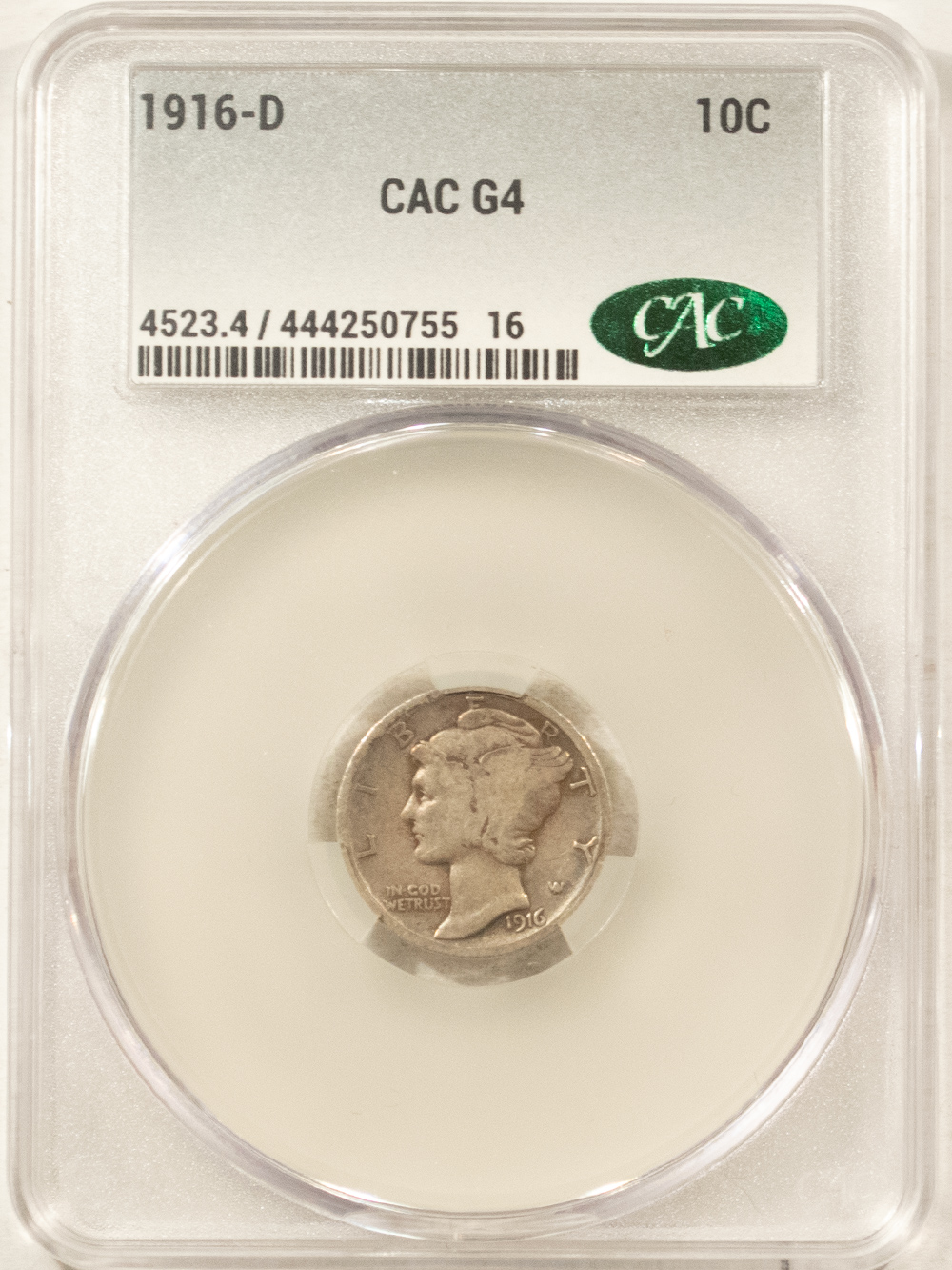 CAC Approved Coins 1916-D MERCURY DIME – CACG G-4 LOOKS VG PREMIUM QUALITY+ KEY-DATE! CAC APPROVED! CAC Approved Coins 1916-D MERCURY DIME – CACG G-4 LOOKS VG PREMIUM QUALITY+ KEY-DATE! CAC APPROVED!