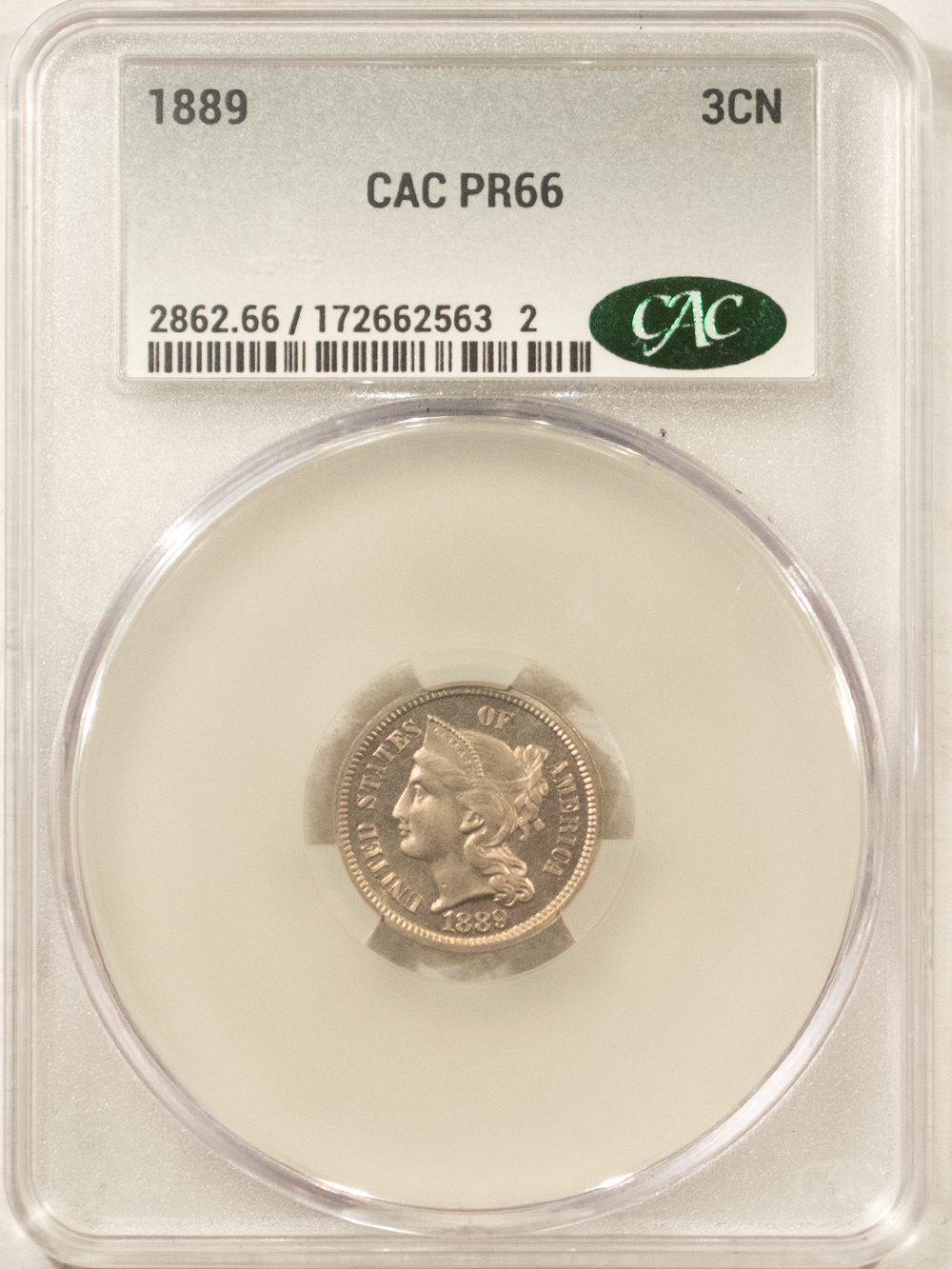 CAC Approved Coins 1889 PROOF THREE CENT NICKEL – CACG PR-66, CAC APPROVED! CAC Approved Coins 1889 PROOF THREE CENT NICKEL – CACG PR-66, CAC APPROVED!