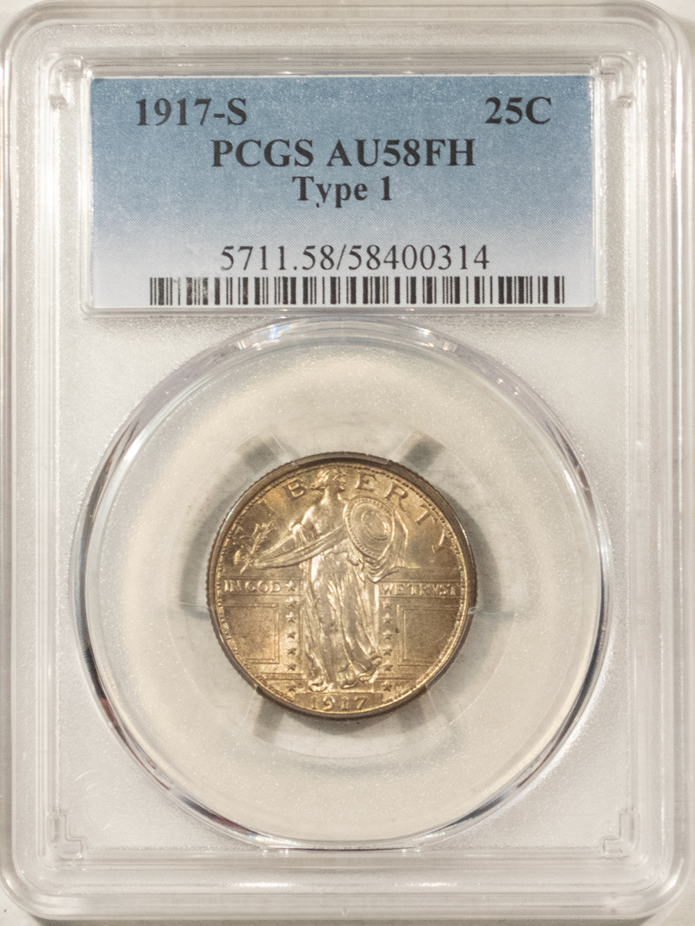 New Certified Coins 1917-S TYPE 1 STANDING LIBERTY QUARTER – PCGS AU-58 FH, PRETTY! New Certified Coins 1917-S TYPE 1 STANDING LIBERTY QUARTER – PCGS AU-58 FH, PRETTY!