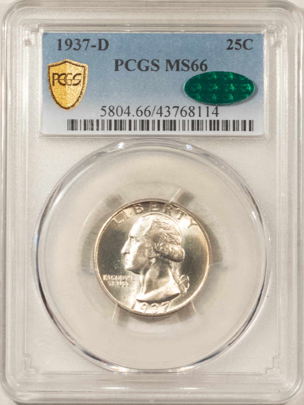 CAC Approved Coins 1937-D WASHINGTON QUARTER – PCGS MS-66, LUSTROUS, PREMIUM QUALITY! CAC APPROVED! CAC Approved Coins 1937-D WASHINGTON QUARTER – PCGS MS-66, LUSTROUS, PREMIUM QUALITY! CAC APPROVED!