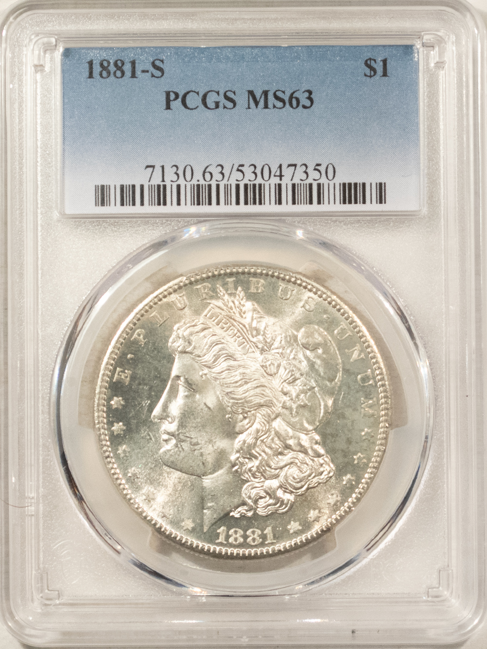 Dollars 1881-S MORGAN DOLLAR, PCGS MS-63, ORIGINAL LUSTROUS-WHITE & FRESH! Dollars 1881-S MORGAN DOLLAR, PCGS MS-63, ORIGINAL LUSTROUS-WHITE & FRESH!
