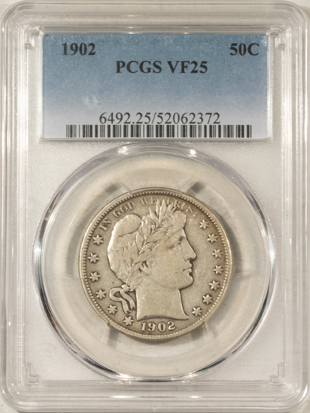 Barber Halves 1902 BARBER HALF DOLLAR – PCGS VF-25, NICE! Barber Halves 1902 BARBER HALF DOLLAR – PCGS VF-25, NICE!
