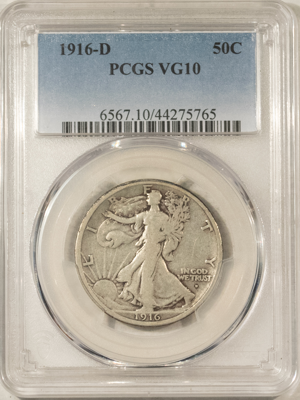 Half Dollars 1916-D WALKING LIBERTY HALF DOLLAR – PCGS VG-10 Half Dollars 1916-D WALKING LIBERTY HALF DOLLAR – PCGS VG-10
