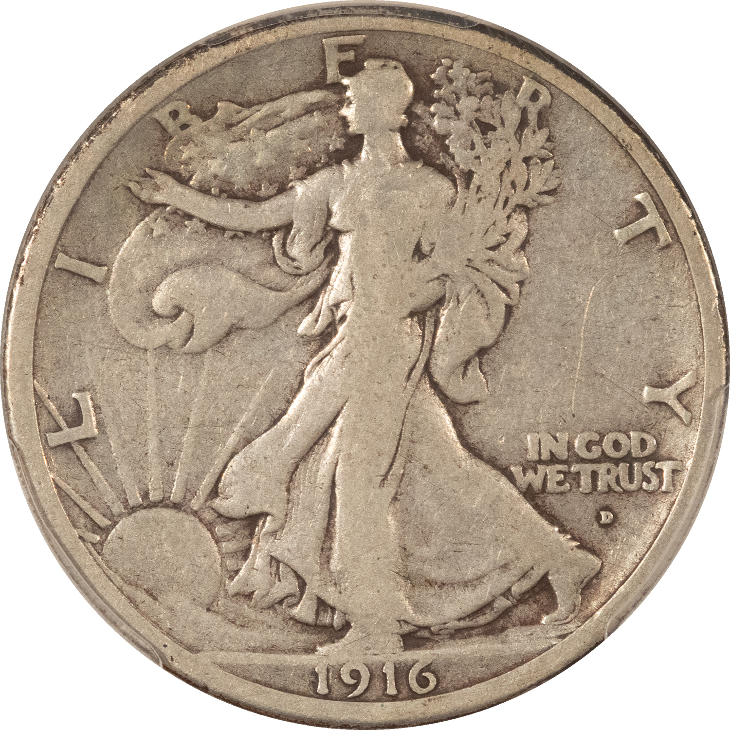 Half Dollars 1916-D WALKING LIBERTY HALF DOLLAR – PCGS VG-10 Half Dollars 1916-D WALKING LIBERTY HALF DOLLAR – PCGS VG-10