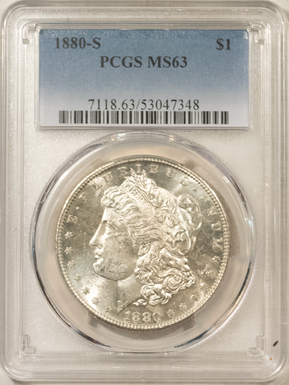 Dollars 1880-S MORGAN DOLLAR, PCGS MS-63, ORIGINAL BLAST-WHITE, FROSTY & LUSTROUS! Dollars 1880-S MORGAN DOLLAR, PCGS MS-63, ORIGINAL BLAST-WHITE, FROSTY & LUSTROUS!