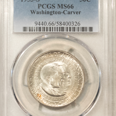 Early Commems 1953-S WASHINGTON-CARVER COMMEMORATIVE HALF DOLLAR – PCGS MS-66 FRESH WHITE, PQ!