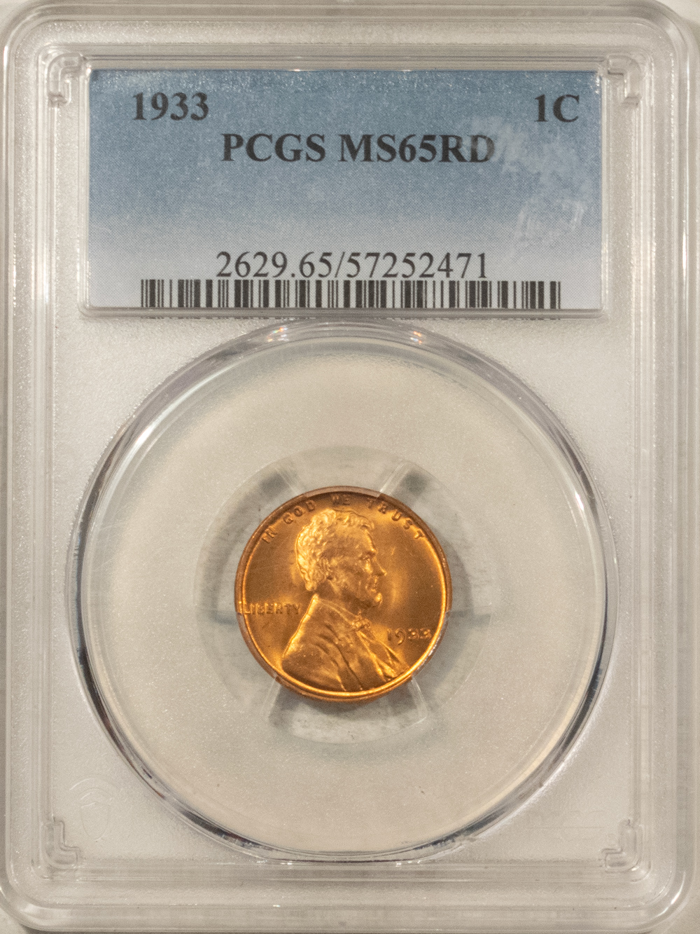 Lincoln Cents (Wheat) 1933 LINCOLN CENT – PCGS MS-65 RD RED GEM! Lincoln Cents (Wheat) 1933 LINCOLN CENT – PCGS MS-65 RD RED GEM!