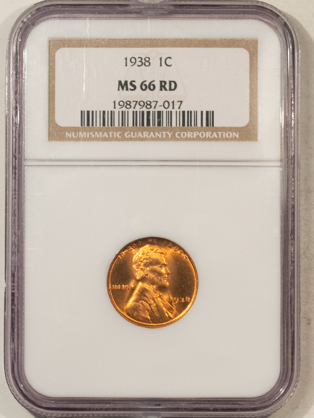 Lincoln Cents (Wheat) 1938 LINCOLN CENT – NGC MS-66 RD Lincoln Cents (Wheat) 1938 LINCOLN CENT – NGC MS-66 RD