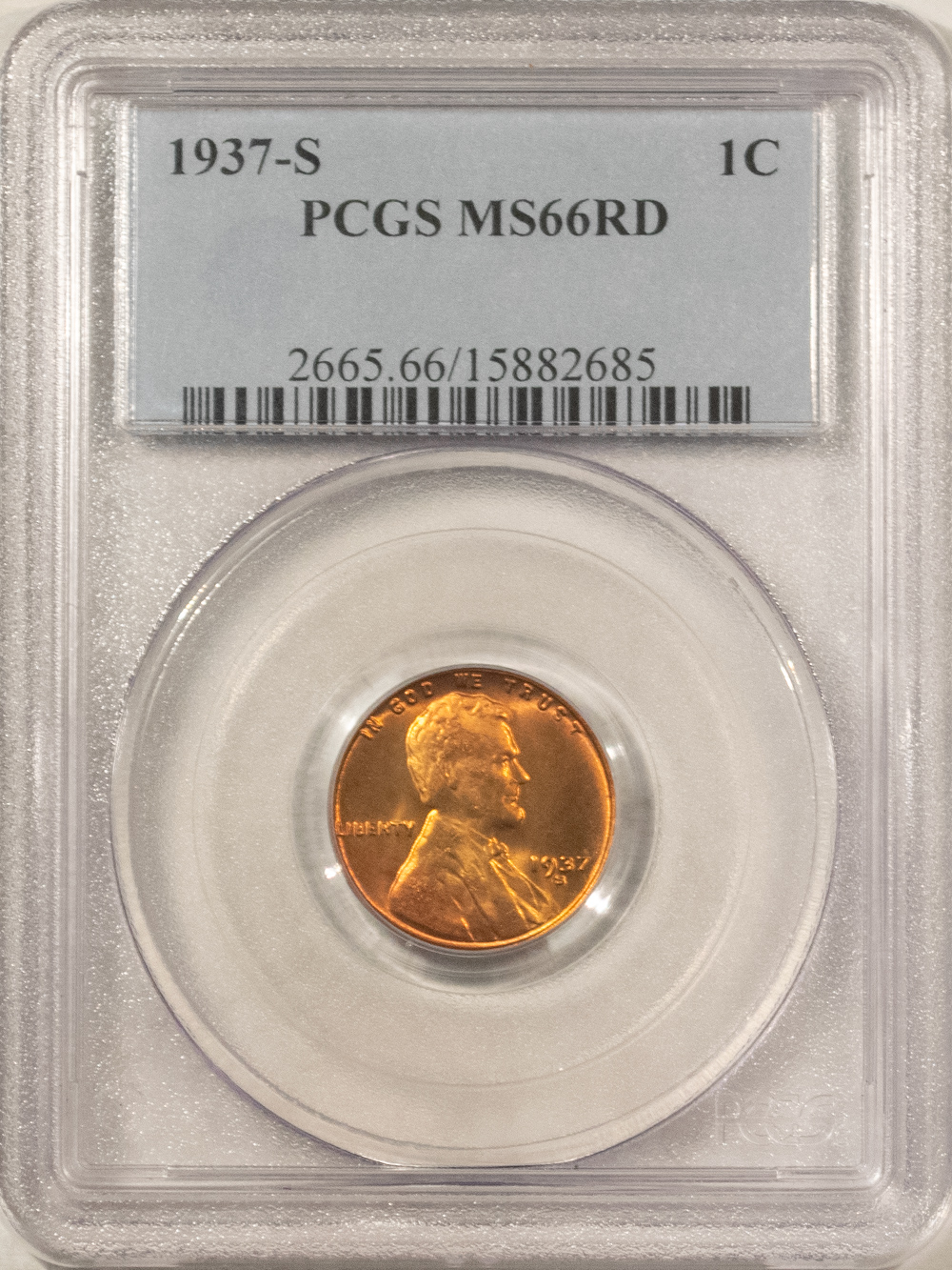 Lincoln Cents (Wheat) 1937-S LINCOLN CENT – PCGS MS-66 RD, MS-66++ QUALITY! PREMIUM QUALITY! Lincoln Cents (Wheat) 1937-S LINCOLN CENT – PCGS MS-66 RD, MS-66++ QUALITY! PREMIUM QUALITY!