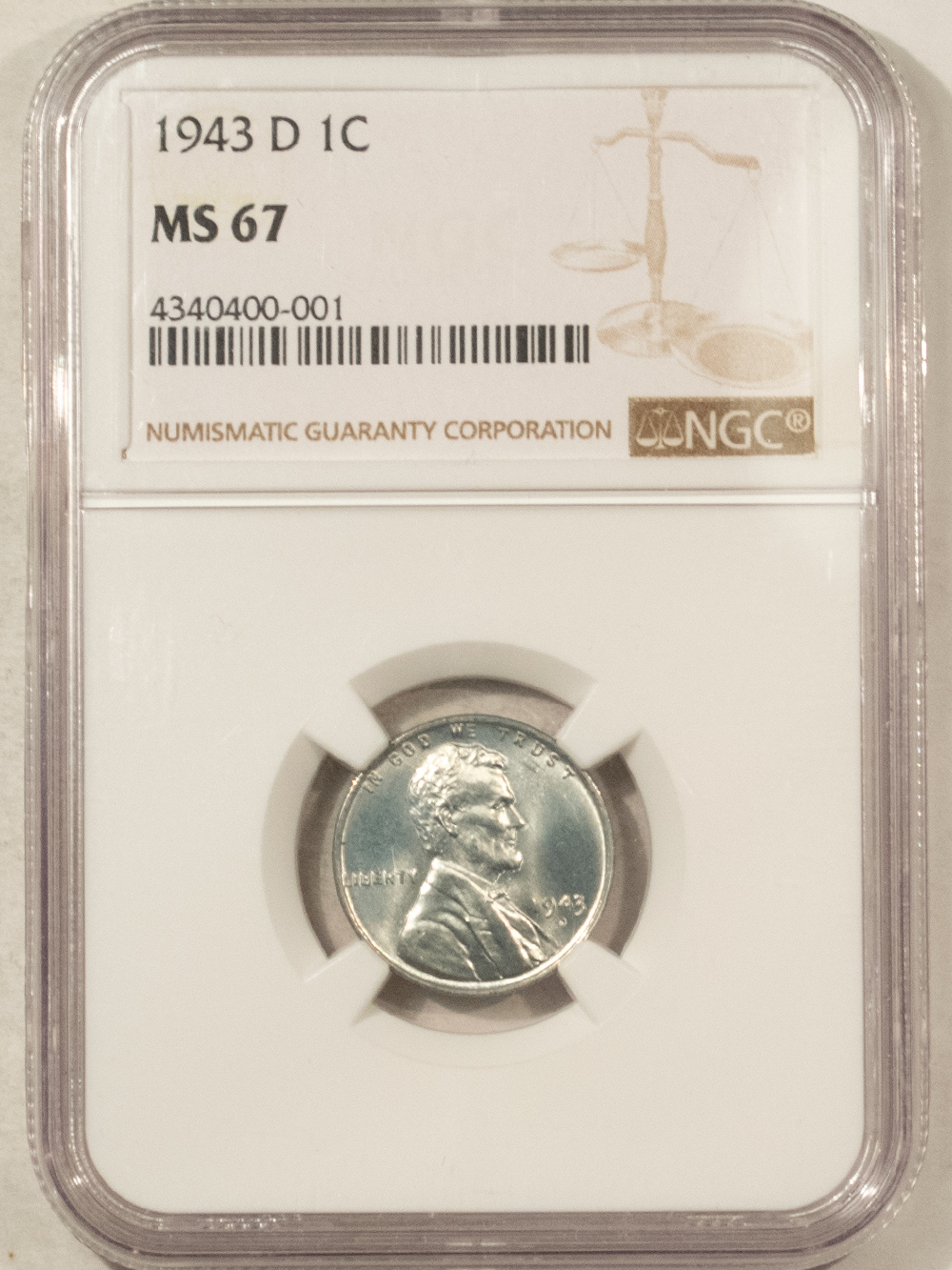 Lincoln Cents (Wheat) 1943-D LINCOLN STEEL CENT – NGC MS-67, PREMIUM QUALITY! Lincoln Cents (Wheat) 1943-D LINCOLN STEEL CENT – NGC MS-67, PREMIUM QUALITY!