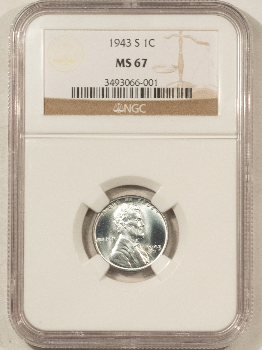 Lincoln Cents (Wheat) 1943-S LINCOLN STEEL CENT – NGC MS-67, PREMIUM QUALITY! Lincoln Cents (Wheat) 1943-S LINCOLN STEEL CENT – NGC MS-67, PREMIUM QUALITY!
