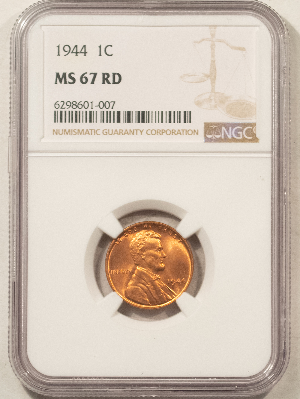 Lincoln Cents (Wheat) 1944 LINCOLN CENT – NGC MS-67 RD Lincoln Cents (Wheat) 1944 LINCOLN CENT – NGC MS-67 RD