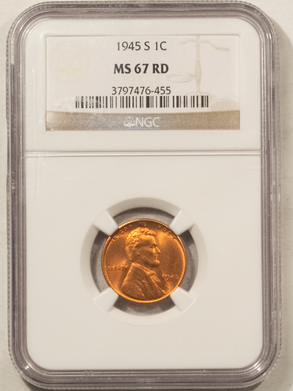 Lincoln Cents (Wheat) 1945-S LINCOLN CENT – NGC MS-67 RD Lincoln Cents (Wheat) 1945-S LINCOLN CENT – NGC MS-67 RD