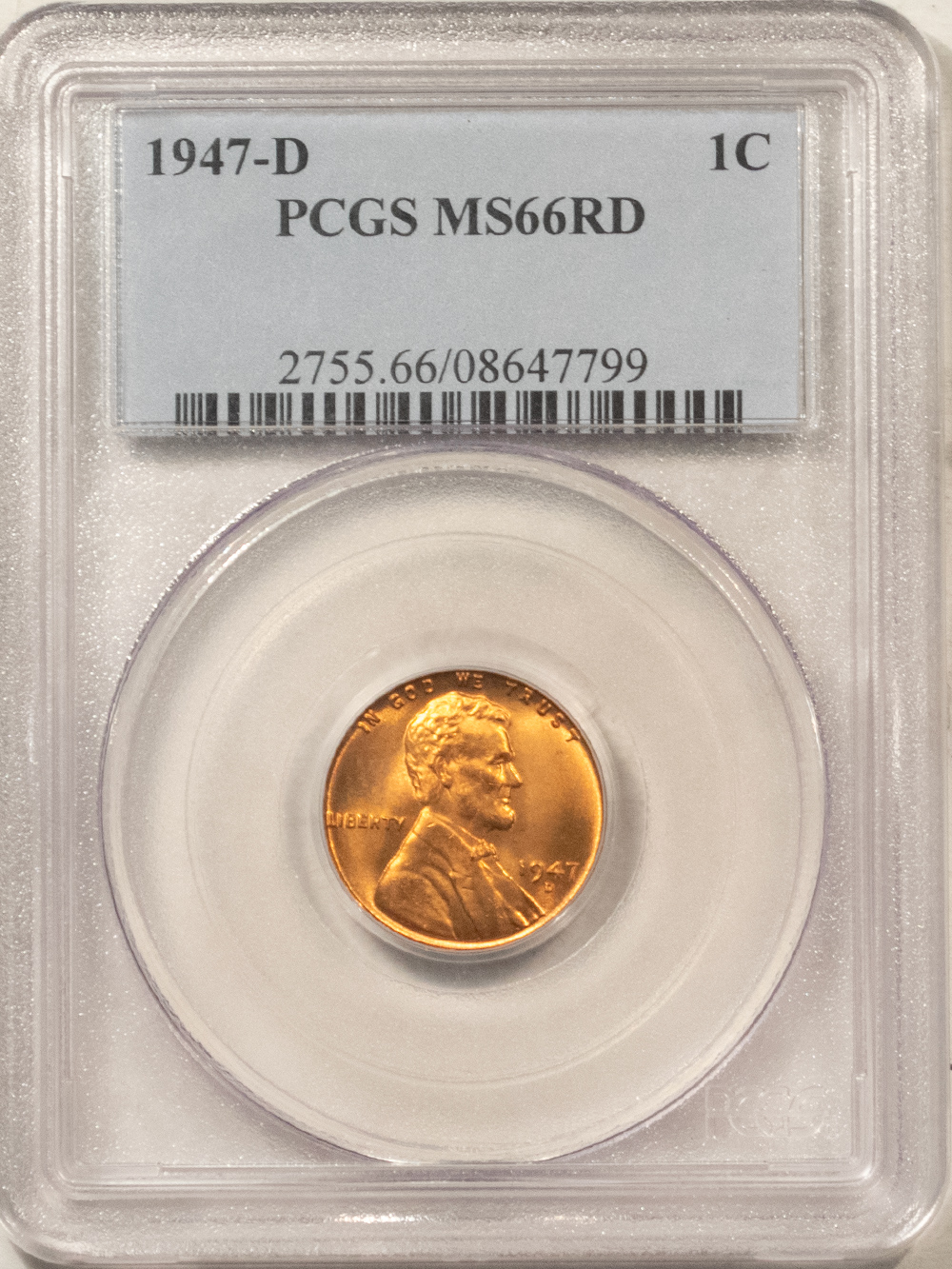 Lincoln Cents (Wheat) 1947-D LINCOLN CENT – PCGS MS-66 RD Lincoln Cents (Wheat) 1947-D LINCOLN CENT – PCGS MS-66 RD
