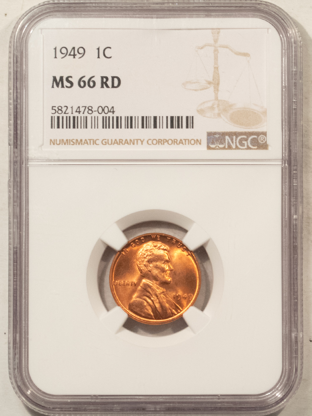 Lincoln Cents (Wheat) 1949 LINCOLN CENT – NGC MS-66 RD, PREMIUM QUALITY! Lincoln Cents (Wheat) 1949 LINCOLN CENT – NGC MS-66 RD, PREMIUM QUALITY!