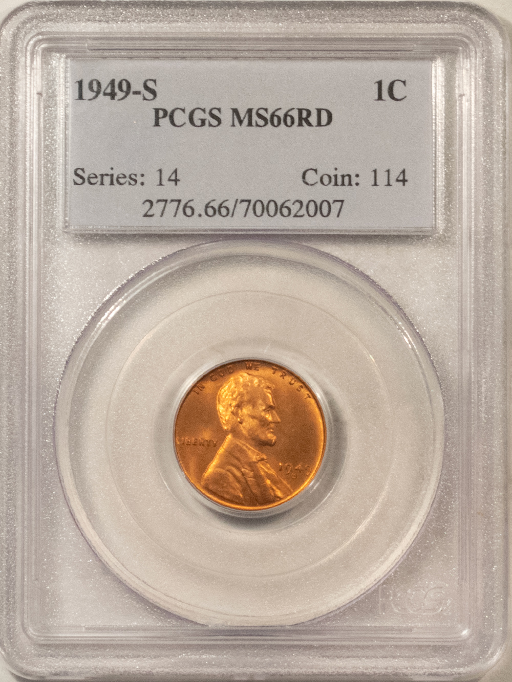 Lincoln Cents (Wheat) 1949-S LINCOLN CENT – PCGS MS-66 RD Lincoln Cents (Wheat) 1949-S LINCOLN CENT – PCGS MS-66 RD